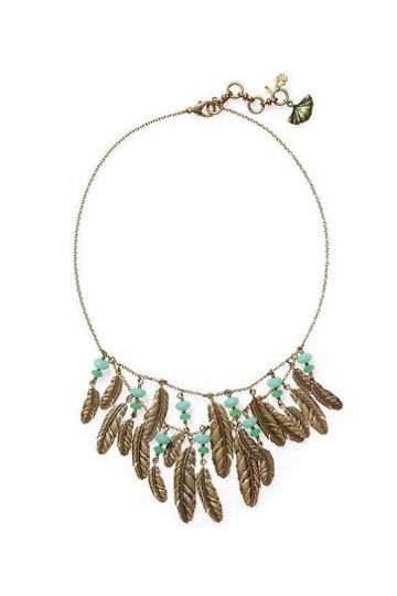 Oasap Rhinestone Inlaid Feather Pendant Necklace