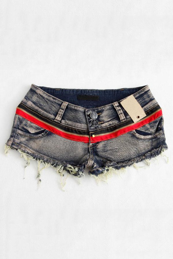 Oasap Zip Embellished Raw Edge Mini Denim Shorts