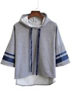 Oasap Fashion 3/4 Sleeve Drawstring Hood Sweatshirt