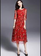 Oasap Plus Size Floral Print Slik Dress