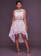 Oasap Sleeveless Lace Crochet Irregular Hem White Dress