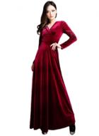Oasap V Neck Long Sleeve Velvet Pleated Maxi Prom Dress