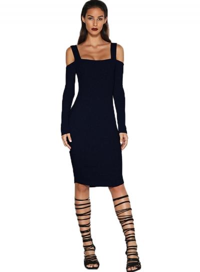 Oasap Off Shoulder Long Sleeve Bandage Bodycon Dress