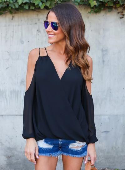 Oasap Spaghetti Strap Solid Color Off Shoulder Blouse
