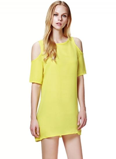 Oasap Round Neck Off Shoulder Solid Dresses