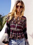 Oasap Glamour Bohemia Long Sleeve V Neck Blouse