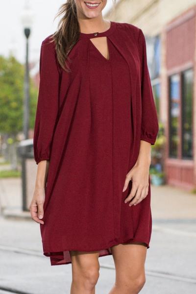 Oasap Stylish Cut-out Front Three Quarter Sleeve Dress