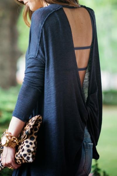 Oasap Simple Round Neck Cut-out Back Knit Tee