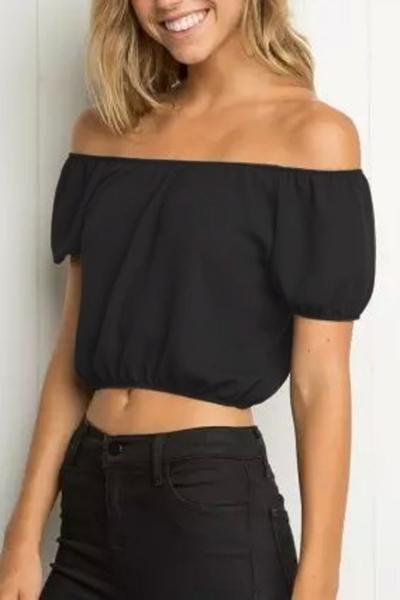 Oasap Casual Solid Short Sleeve Crop-top Tee