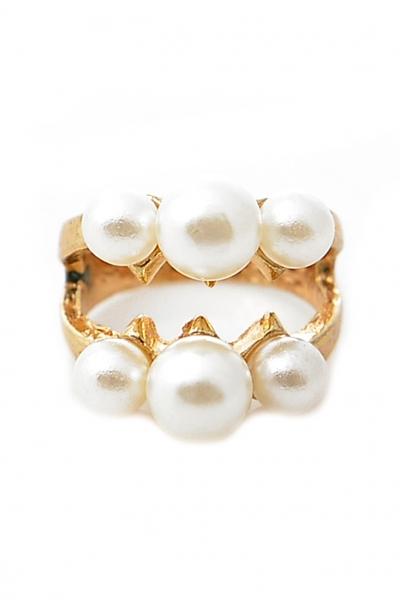 Oasap Faux Pearl Zigzag Metallic Rings