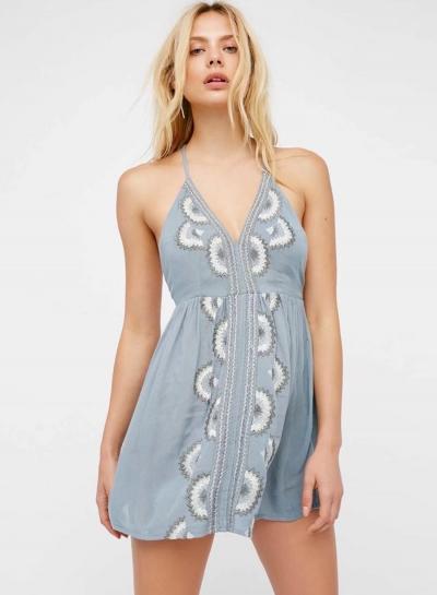 Oasap Spaghetti Strap Backless Floral Printed Day Dresses