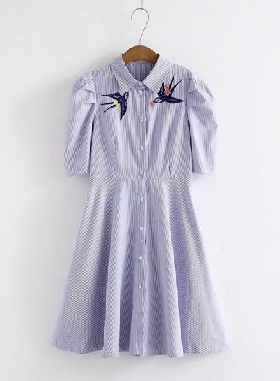 Oasap Turn Down Collar Swallow Embroidery Dresses