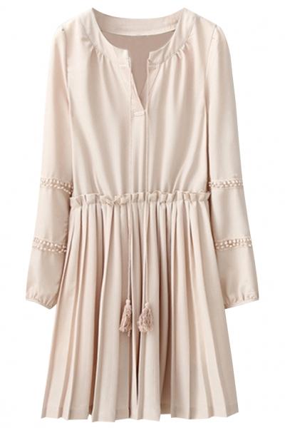 Oasap Vintage Slit Neck Pleated A-line Dress