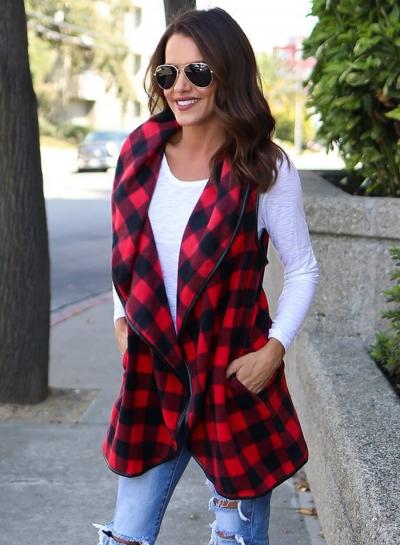 Oasap Turn Down Collar Sleeveless Plaid Vest