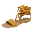 Oasap Solid Lace Up Flat Gladiator Sandals