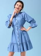 Oasap Fashion 3/4 Sleeve Button Midi Shirt Dress