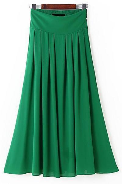 Oasap Solid Color Pleated Midi Skirt