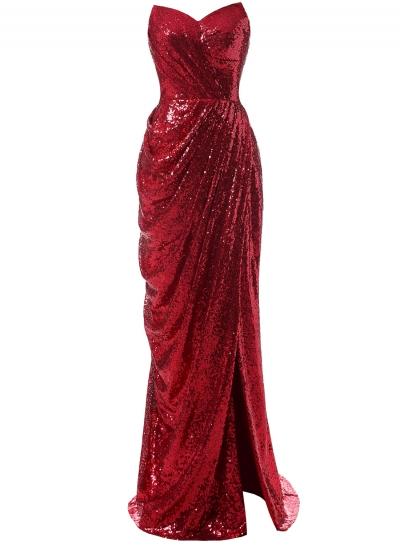 Oasap Sweetheart Strapless Sequins Side Slit Evening Dress