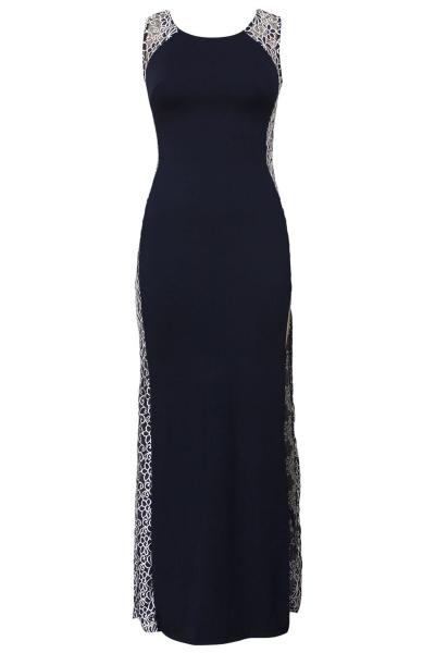 Oasap Navy Lace Side Maxi Dress With Fish Tail Detail