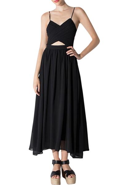 Oasap Women's Black Spaghetti Strap Cross Back Chiffon Dress