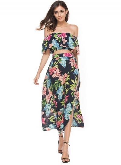 Oasap Floral Print Three Piece Dress Set