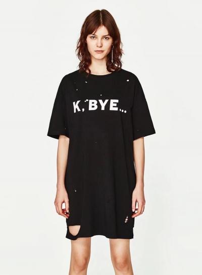 Oasap Ripped-holes Letter Print Dress