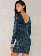 Oasap Long Sleeve Backless Bodycon Sequins Dress
