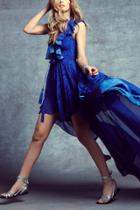 Oasap Vintage Print Flounce Lace-up Front High Low Maxi Dress