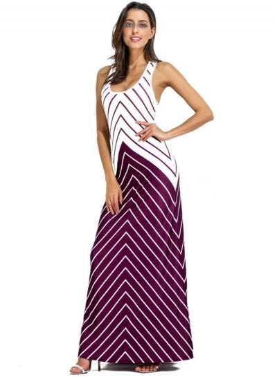 Oasap Sleeveless Criss Cross Back Striped Bodycon Dress