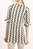 Oasap Fashion Color Block Zigzag Print Flare Sleeve Dress