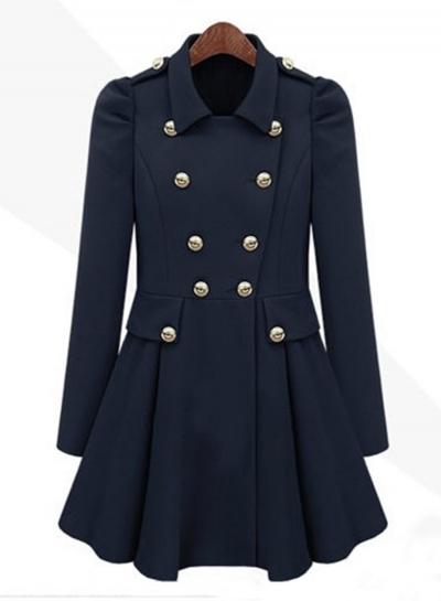 Oasap Puff Sleeve Pleated Double Breasted Coat