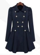 Oasap Puff Sleeve Pleated Double Breasted Coat