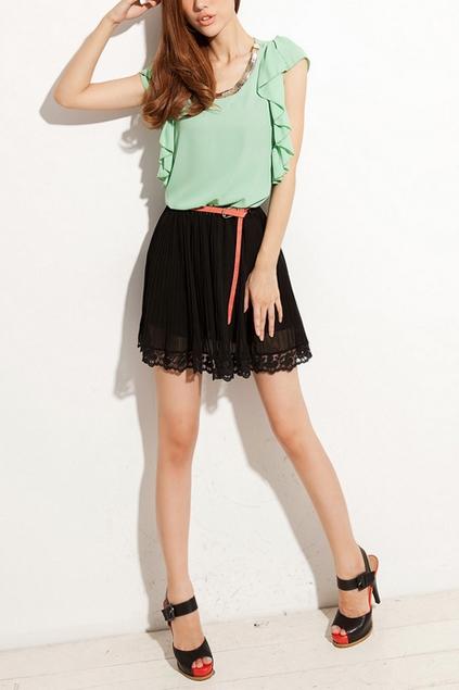 Oasap Petal Edged Pleated Elastic Waist Mini Skirt