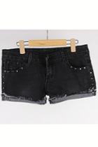 Oasap Chic Black Soft Studded Jean Shorts With Turned Raw Edges