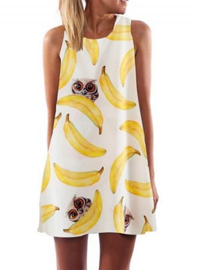 Oasap Fashion Sleeveless Banana Printed Mini Dress
