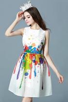 Oasap Delightful Color Painting Sleeveless Mini Dress