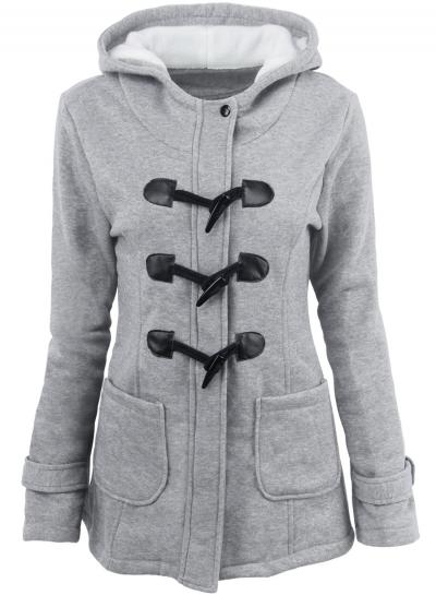 Oasap Hooded Long Sleeve Solid Button Down Coats