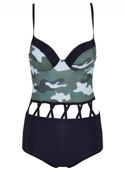 Oasap Camouflage Print Model Cup Bikini Swimsuit