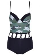 Oasap Camouflage Print Model Cup Bikini Swimsuit