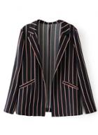 Oasap Notch Lapel Long Sleeve Striped Blazer With Pockets
