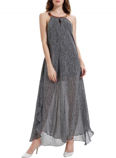 Oasap Women's Halter Design Backless Slit Asymmetric Dress