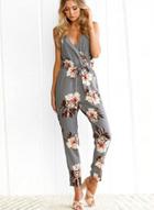 Oasap Casual V Neck Sleeveless Backless Floral Printed Jumpsuit