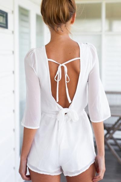 Oasap Stylish Lace Paneled Cut-out Back Romper