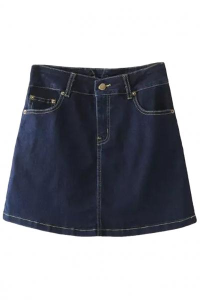 Oasap Chic Midi Swing Denim Skirt