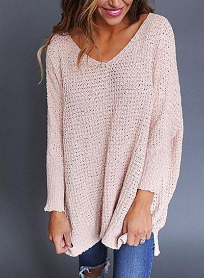 Oasap V Neck Solid Color Long Sleeve Knit Sweater