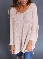 Oasap V Neck Solid Color Long Sleeve Knit Sweater