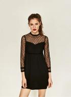 Oasap Polka Dot Lace Panel Dress