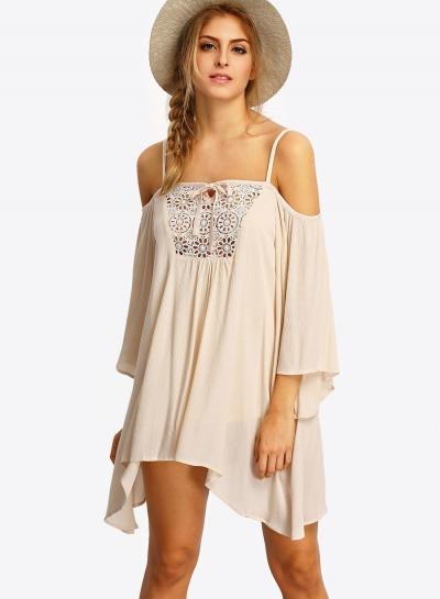 Oasap Lace Panel Spaghetti Strap Slash Neck Dress