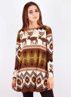 Oasap Round Neck Long Sleeve Reindeer Printed Dress