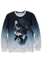 Oasap Adorable Hatted Kitten Pattern Sweatshirt For Woman